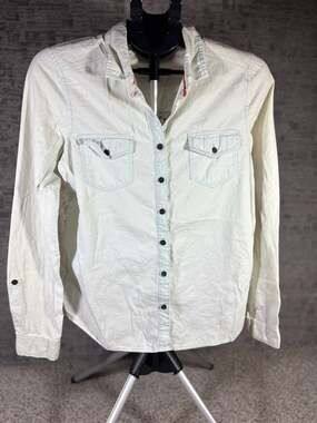 Taylor & Sage Women's Light Wash Denim Button Down Shirt with Lace Back 148